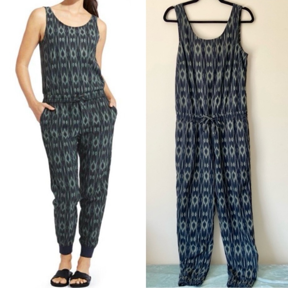 Athleta Ikat Crossback Romper Green Black Peacock Print Size 8